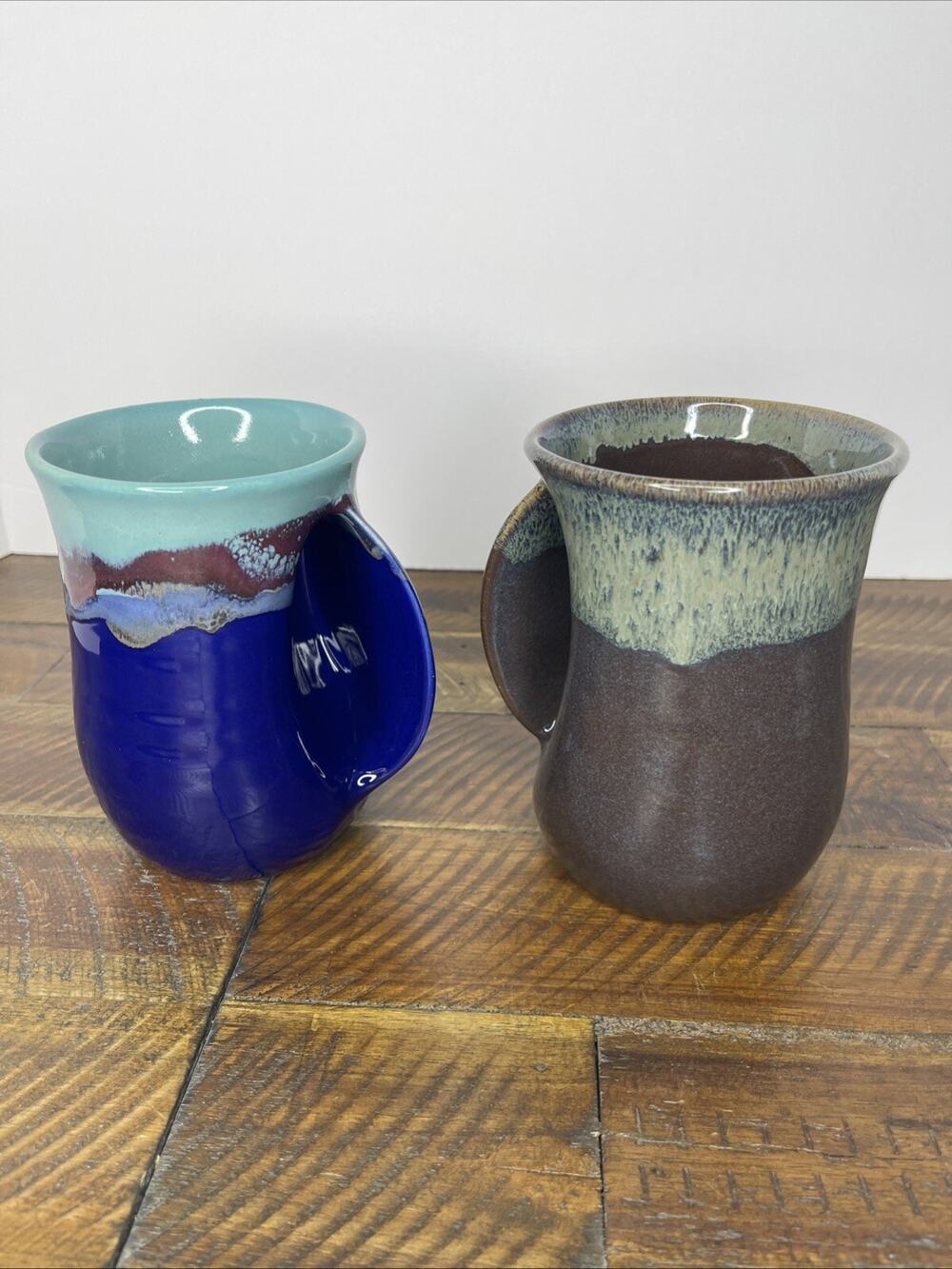 Neher Clay Handwarmer Left & Right Handed Mug Pottery Set (2) Signed 2017